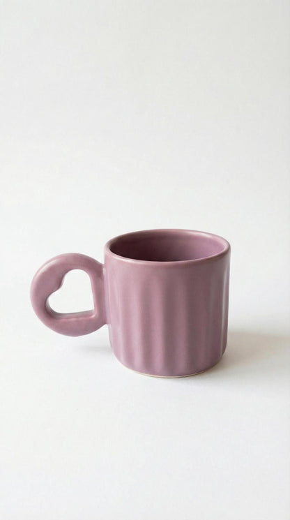 Kalp Kulplu Mat Seramik Çay & Kahve Fincanı | Pudra Pembe