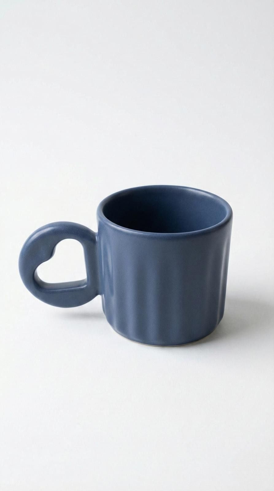 Kalp Kulplu Mat Seramik Çay & Kahve Fincanı | Gece Mavisi