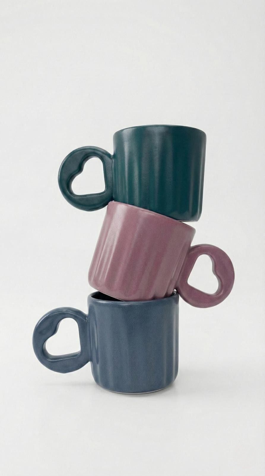 Kalp Kulplu Mat Seramik Çay & Kahve Fincanı | Gece Mavisi